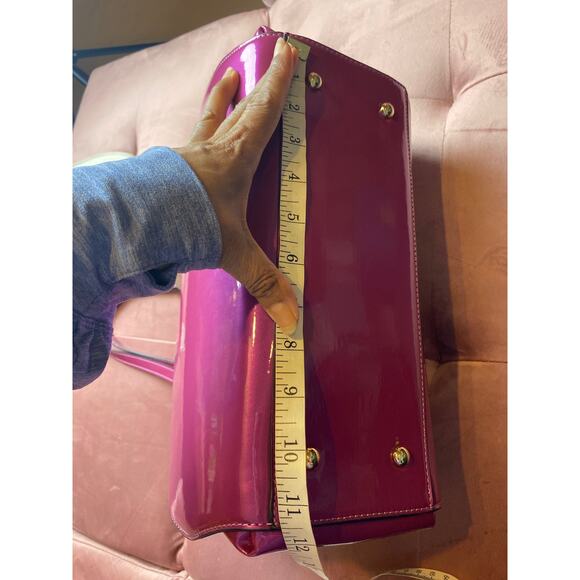 Le Miel Purple Glossy Patent Leather Faux Diamond 2-n-1 2x Handle Handbag RARE - Picture 15 of 16